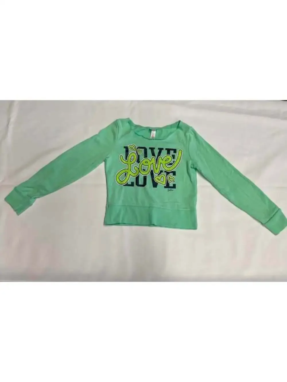Justice Girls Size 8 Mint Green Love Graphic Pullover Sweatshirt